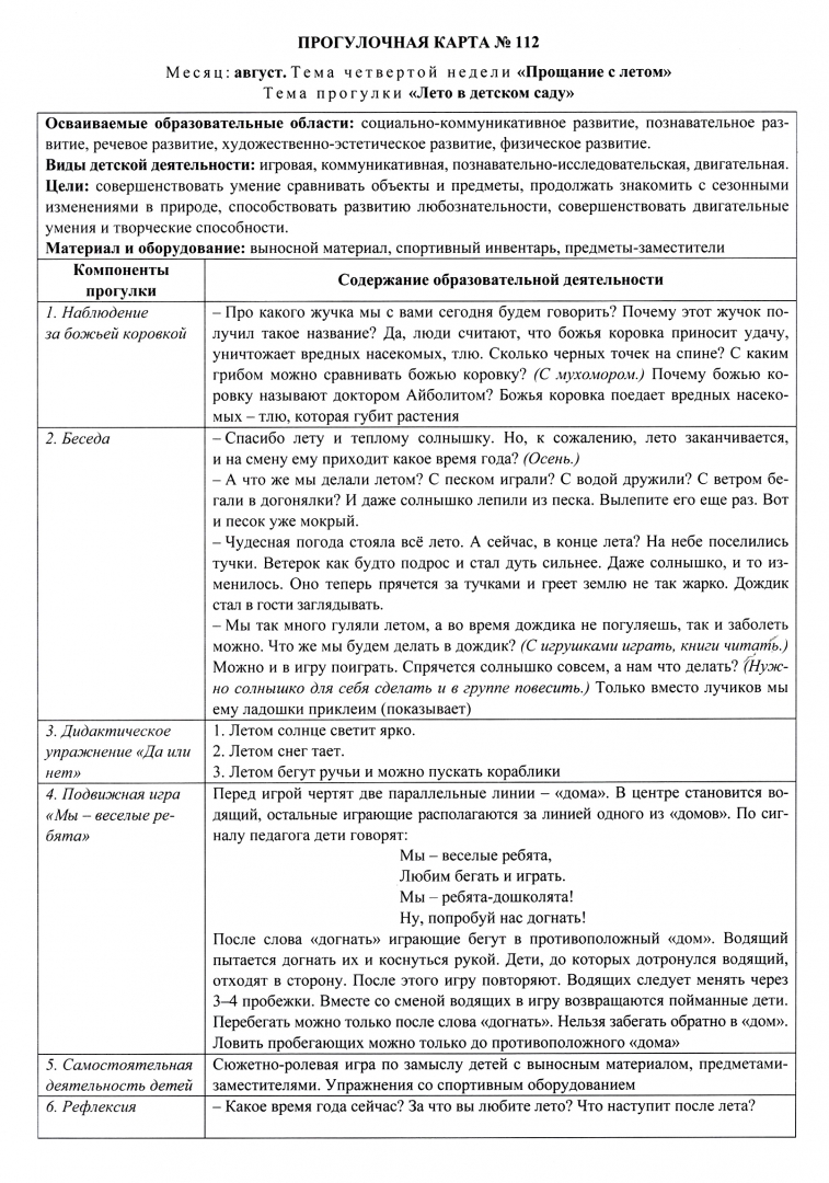 Небыкова образовательная деятельность на прогулках