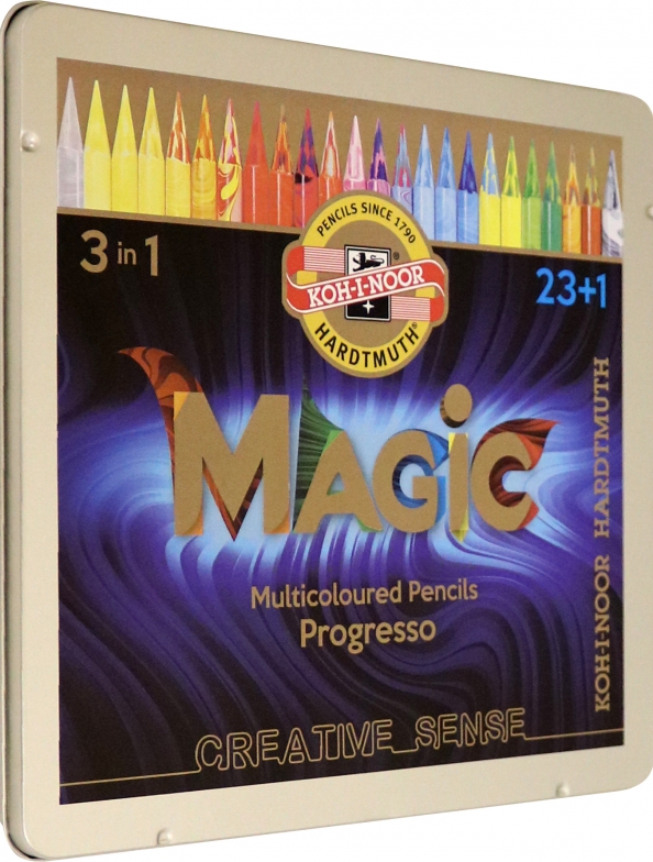 24 мэджик. Карандаши цветные цельнографитные Progresso Magic 8772, 12шт, мет.кор.