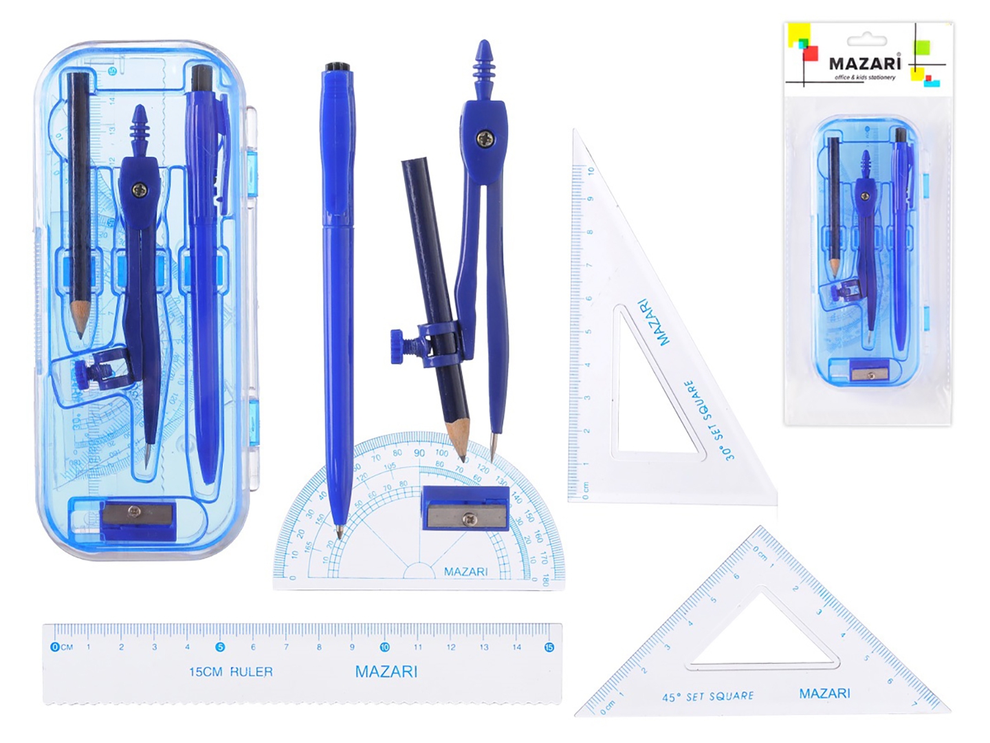 Предметы для черчения. Mazari Готовальня 8 предметов (m-4502) синий. Готовальня Mazari m-4501 9 редм, метал. Футляр. Готовальня Mazari m-4502 8 предм, пласт. Футляр. Циркуль Mazari Готовальня.